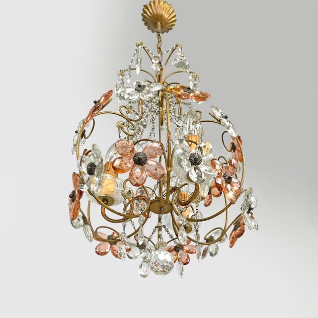 Italian Art Nouveau Chandelier in Pink and Clear Glass and Brass, 1890s For Sale - Image 4 of 18