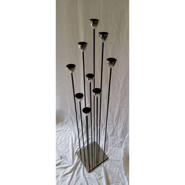 Modernist Chrome and Wrought Iron Floor Length Candelabra in the Style of Bertoia For Sale - Image 11 of 11
