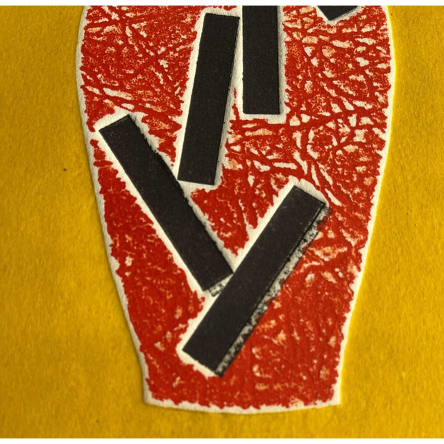 1960s Abstract Vessel Orange and Yellow Collagraph Ny Artist Myril Adler For Sale - Image 4 of 7
