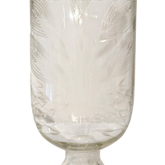 Pair of Blown Glass Wheat Etched Hurricanes For Sale - Image 9 of 14