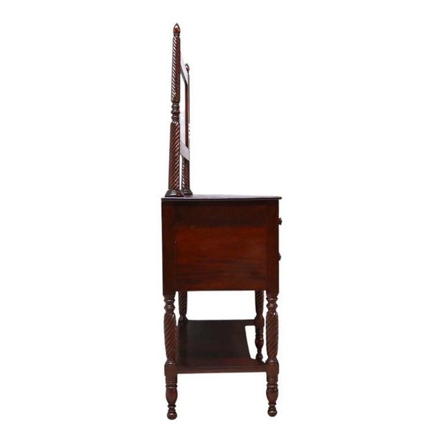Early 19th Century Sheraton Carved Mahogany 3 Drawer Dressing Table With Barley Twist Legs & Mirror For Sale - Image 16 of 16