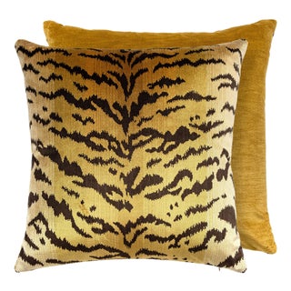 The House of Scalamandré Tigre/velvet Pillow, Gold, 22 X 22 For Sale