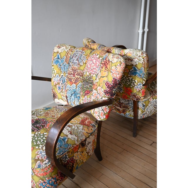 Petite Jindrich Halabala Armchairs in Pierre Frey Le Soleil Pour Temoin For Sale - Image 12 of 16