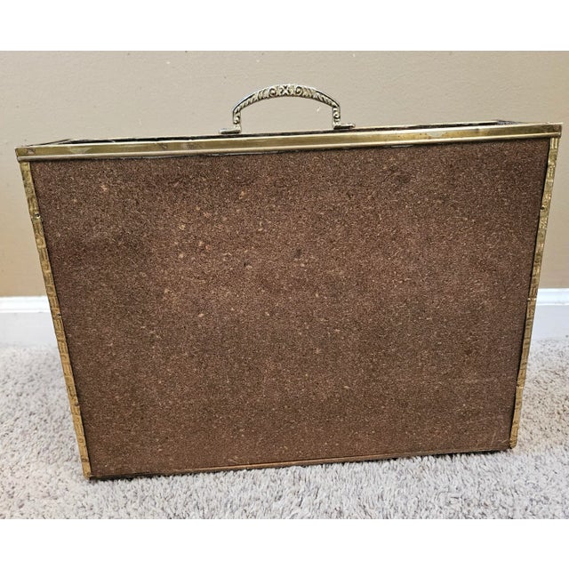 English Mid 20th Century Vintage Embossed Brass and Wood Magazine Holder Rack For Sale - Image 3 of 8