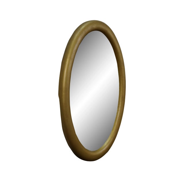 Vintage 20th century oval wall mirror with a rounded, gold painted wood frame. Dimensions: 14.75" x 1" x 20.5" / Mirror -...