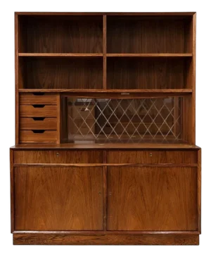 Danish Rosewood Cabinet System attributed to O. Bank Larsen for Skjern Furniture Factory, Denmark, 1960s, Set of 2