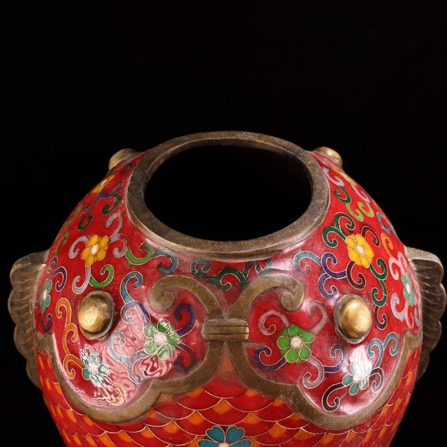Pair of Gilt Bronze Cloisonné Enamel Fish-Form Vases For Sale In Los Angeles - Image 6 of 9