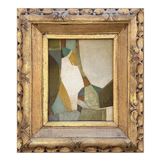 Contemporary Neutral Abstract Oil Painting in Vintage Gold Frame For Sale