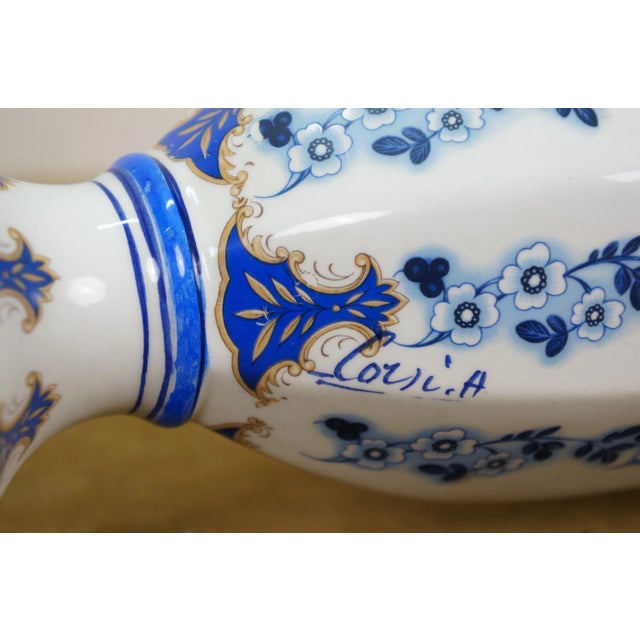 Mid 20th Century 2 Jb Hirsch Corsi Italian Blue & White Floral Porcelain Mantel Vases Urns 9" For Sale - Image 6 of 16