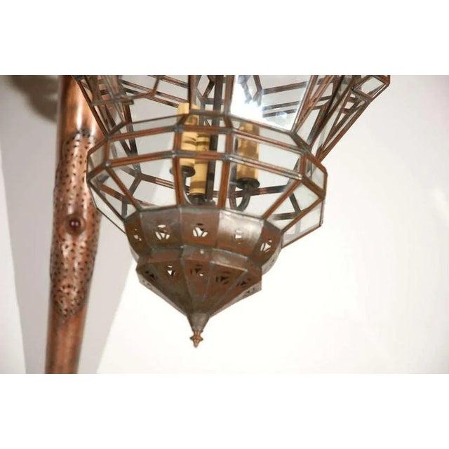 Metal Vintage Moroccan Moorish Diamond-Form Clear Glass Pendant Lantern, 1980s For Sale - Image 7 of 14