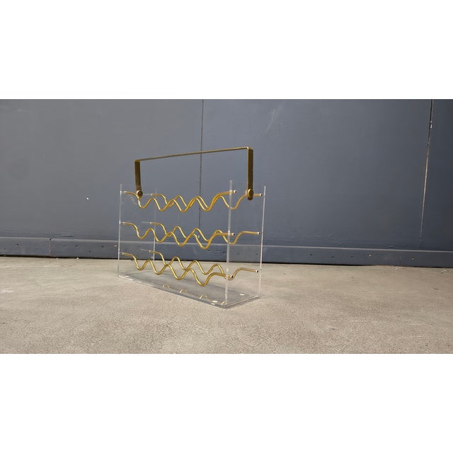 Gold Vintage Acrylic Glass and Brass Magazine Holder, 1970s For Sale - Image 8 of 18