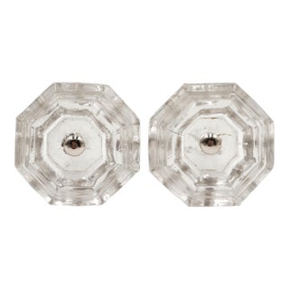 Pair of Vintage 2 In. Octagon Clear Glass Drawer Cabinet Knobs For Sale