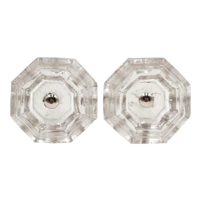 Pair of Vintage 2 In. Octagon Clear Glass Drawer Cabinet Knobs For Sale