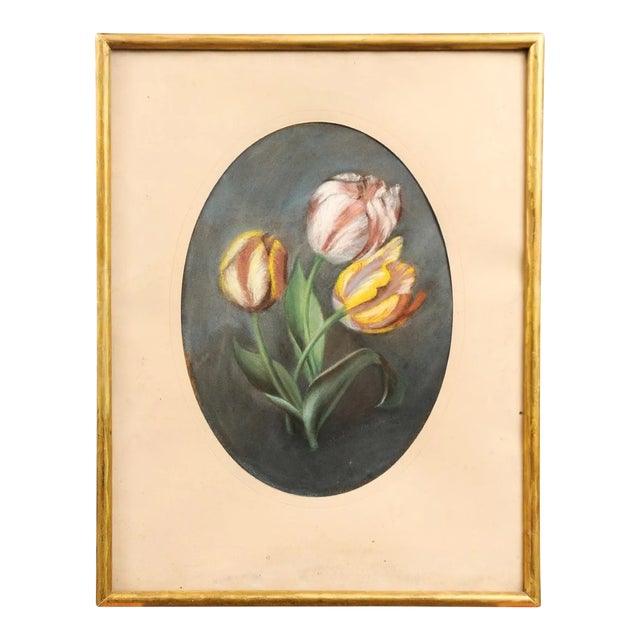 French 19th Century Pastel Still-Life Painting Depicting a Bouquet of Tulips For Sale