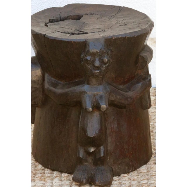 African Ebonized Brown Pedestal Shango Stool For Sale - Image 3 of 9