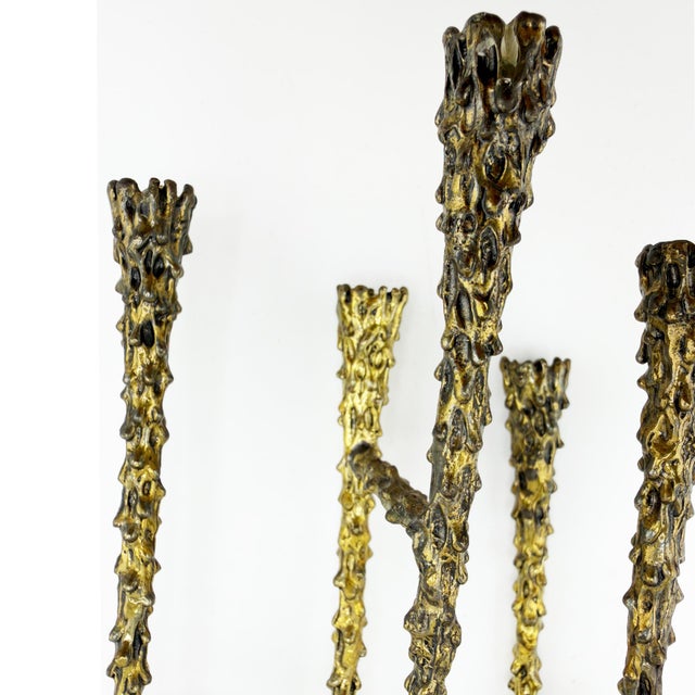 1960s Mid 20th Century Brutalist Nine-Light Candelabra Menorah With Sculptural Molten Gold Metal After Paul Evans For Sale - Image 5 of 8