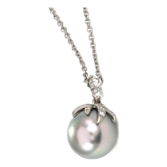 Tiffany & Co. Fireworks Diamond Pale Gray Pearl Platinum Pendant Necklace For Sale