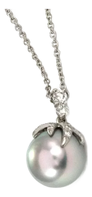 Tiffany & Co. Fireworks Diamond Pale Gray Pearl Platinum Pendant Necklace