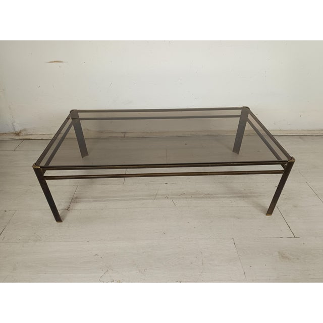 Gold-Plated Bronze Coffee Table with Tinted Glass, 1970s, in Good conditions. Designed 1970 to 1979