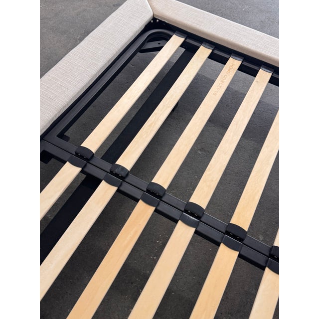 Queen Size Modern Floating Linen-Wrapped Platform Bed Frame For Sale - Image 12 of 12