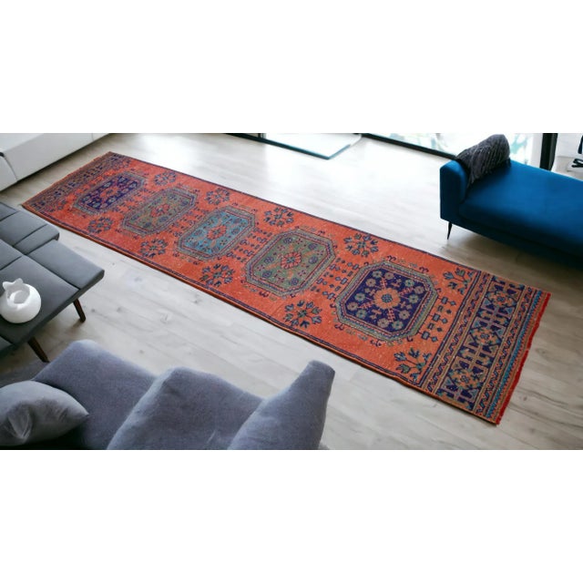 Mid-Century Modern 1970s Distressed Oushak Runner Rug Muddy Waters Color Hallway For Sale - Image 3 of 12