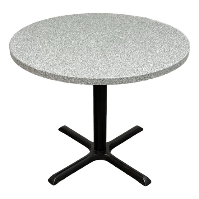 1980's 36 Inch Round Stone Composite Pedestal Dining Table For Sale