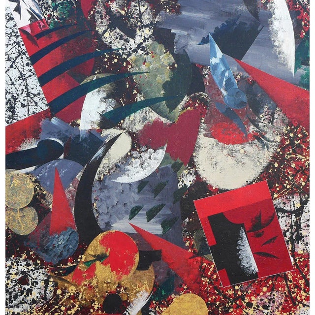 Late 20th Century Red, Gray, and Black Modernist Abstract Expressionist Painting, Framed For Sale - Image 9 of 11