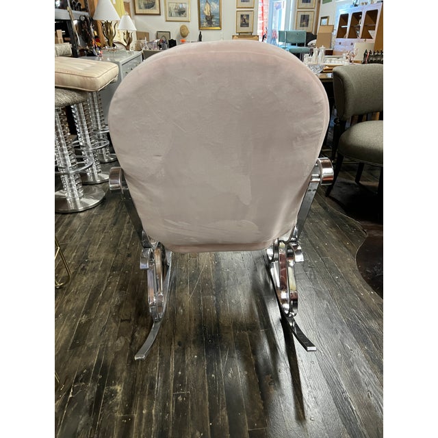 Metal 1970's Modernist Chrome Maison Jansen Style Hollywood Regency Rocking Chair With Pink Upholstery For Sale - Image 7 of 11
