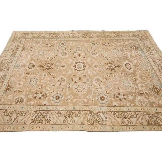 1900 - 1909 Antique Persian Malayer Handmade Beige Wool Rug With Allover Motif For Sale - Image 5 of 7