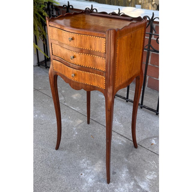 Italian Antique Satinwood Inlaid Nightstand Dressing Side Table For Sale - Image 3 of 9