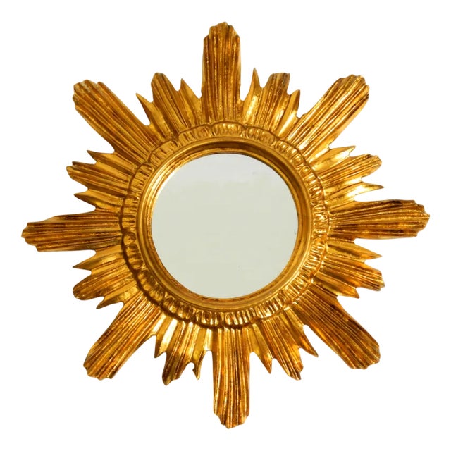 Mid-Century Modern Italian Sunburst Wall Mirror in Wood and Resin, 1950s For Sale