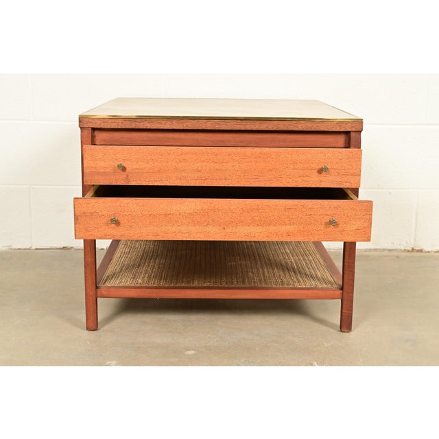 1950s Paul McCobb Irwin Collection Mahogany, Brass, and Cane Leather Top Side Table or Nightstand, 1950s For Sale - Image 5 of 16