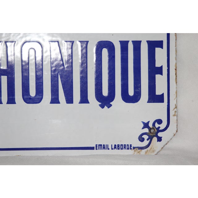 Metal Phone Box Sign in Blue and White Enamel Metal, 1970s For Sale - Image 7 of 18