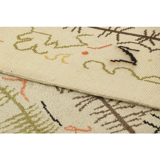 Textile Vintage Swedish Geometric Rug in Cream-Beige With Pictorials | Rug & Kilim For Sale - Image 7 of 7