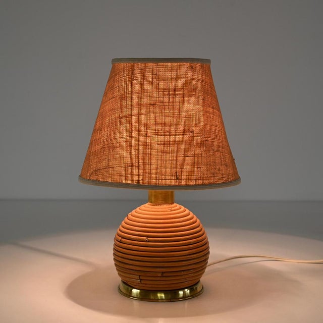 Mid-Century Modern Table Lamps in Rattan and Brass from Vivai Del Sud, Italy, 1970, Set of 2 For Sale - Image 6 of 14