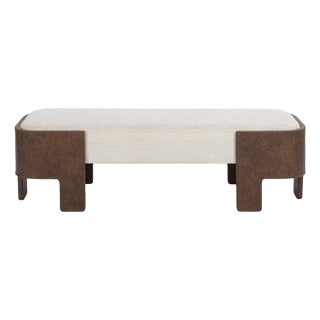 Brown Leather & Cream Modern Oval Bench For Sale