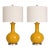 Late 20th Century Mustard Ceramic Gourd Table Lamps With Linen Drum Shades - a Pair For Sale
