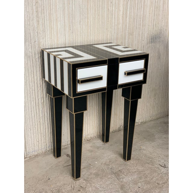 New Pair Of High Black White Glass Brass Nightstands With Drawer Chairish