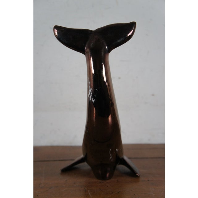 Mid 20th Century Vintage Iridescent Metallic Bronze Finish Porcelain Dolphin Figurine Sculpture For Sale - Image 5 of 12