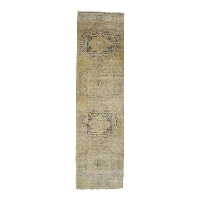 1970s Vintage Handmade Wool Cotton Turkish Beige Area Rug For Sale