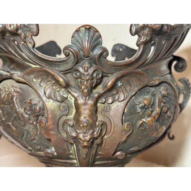 Antique Ornate 1800s Victorian Figural Bronze Centerpiece Jardiniere Planter Pot For Sale - Image 4 of 13