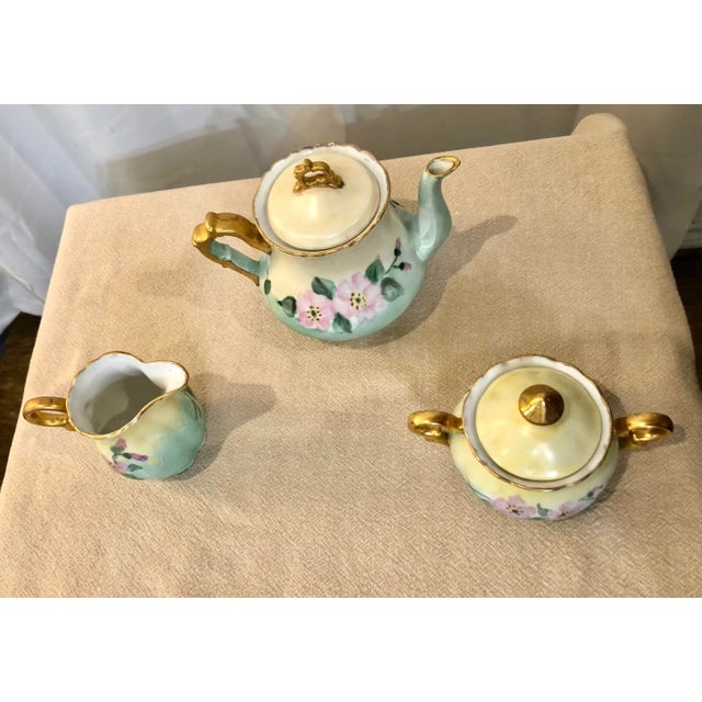 Early 20th Century Hand Painted Floral Limoges Porcelain Coffee/Tea Set- 3 Pieces For Sale - Image 4 of 8