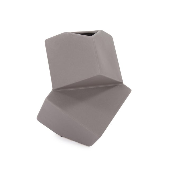 2020s Taupe Ceramic Cubic Vase Small For Sale - Image 5 of 8