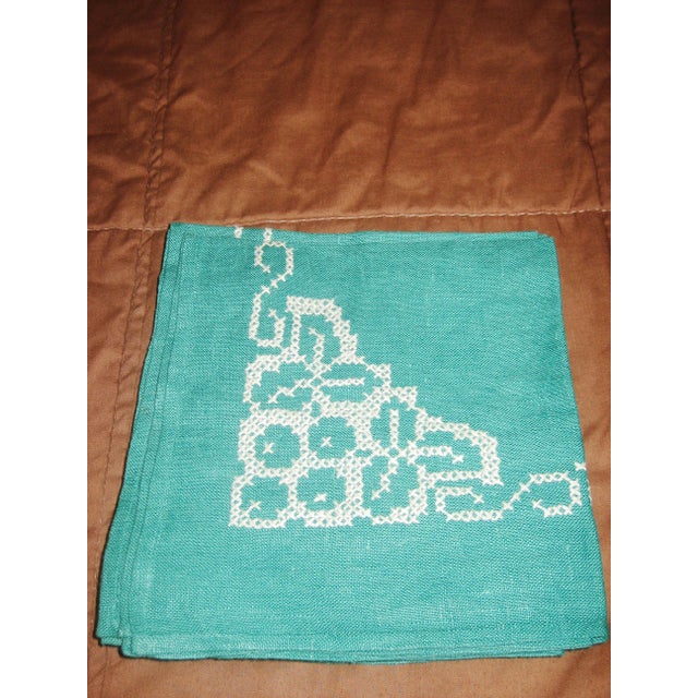 Mid-Century Modern Vintage Linen Cross-Stitch Napkins - Set of 6 For Sale - Image 3 of 5