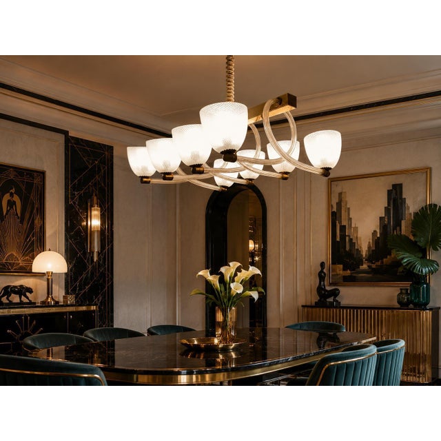 Mid-Century Art Deco Italian Murano Glass Reticello Chandelier, 1930 For Sale - Image 6 of 12