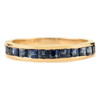 14k Gold 1.21 Ct Natural Blue Sapphire Channel Set Half Eternity Band Size 6.5 by VRJewels For Sale