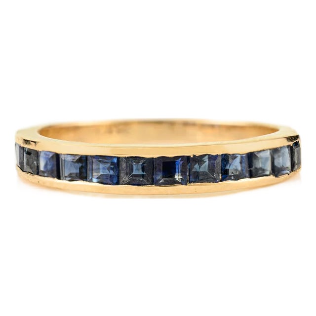 14k Gold 1.21 Ct Natural Blue Sapphire Channel Set Half Eternity Band Size 6.5 by VRJewels For Sale