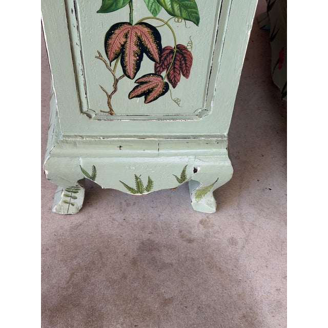 Wood Vintage Hand-Painted Tropical Folk Art Cabinets With Botanical & Animal Motifs-Pair For Sale - Image 7 of 12