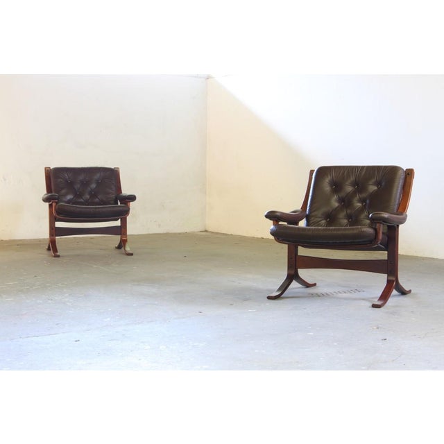 Mid-Century Modern Vintage Norwegian Modernist Lounge Chairs attributed to Jon Hjortdal, 1970s, Set of 2 For Sale - Image 3 of 18