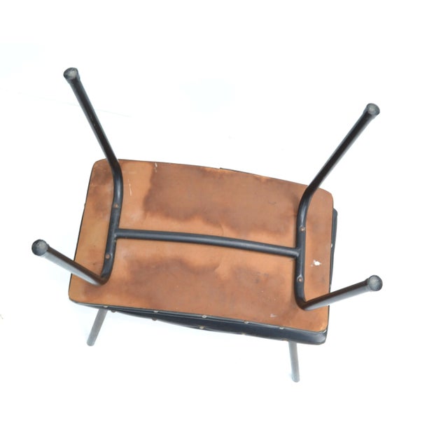 Pierre Guariche French Black Benches Steel & Distressed Faux Leather 1960 - A Pair For Sale - Image 10 of 12